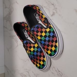 Rainbow checkered Slip-ons